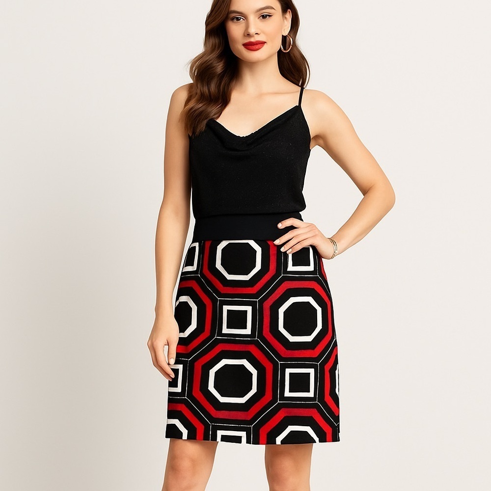 Ann Taylor Black and Red Geometric Mini Skirt